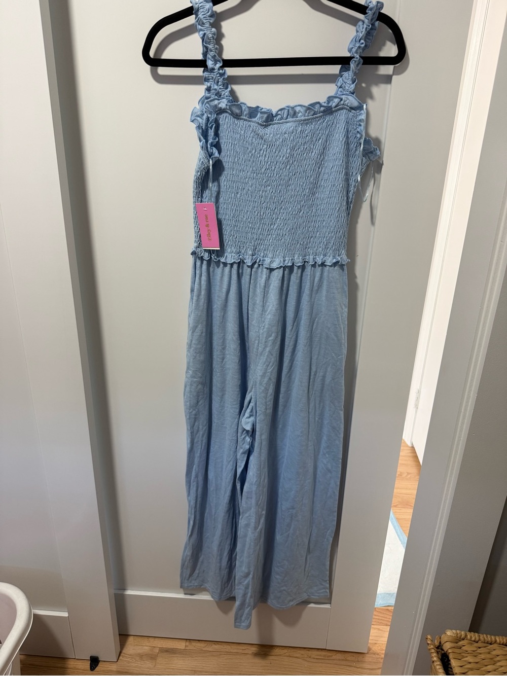 Riley & Rae Light Blue Smocked Ruffle Jumpsuit - Picture 2 of 7
